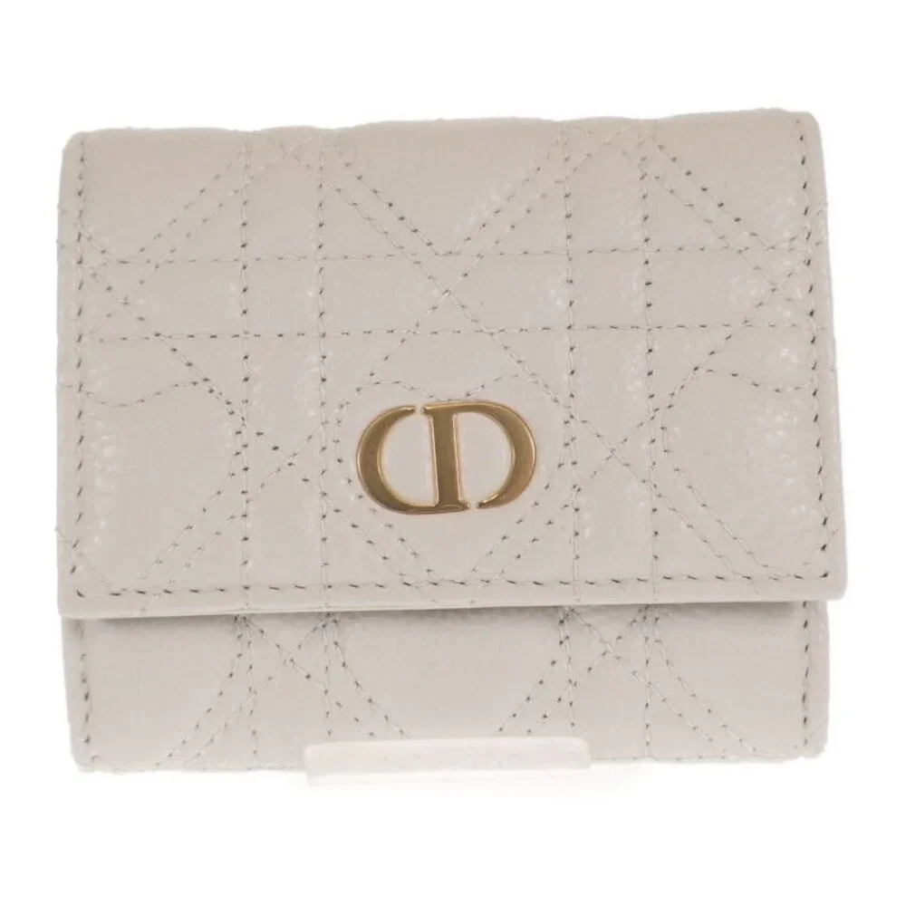 Christian Dior Caro Hibiscus Wallet S5175 Unid m030 Trifold Wallet Calf White